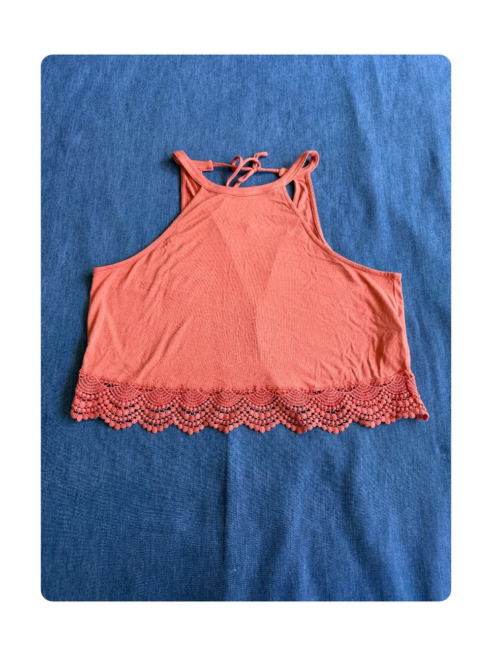 ★ Forever 21 Boho Halter Tie Back Lace Hem Top - Peach ★